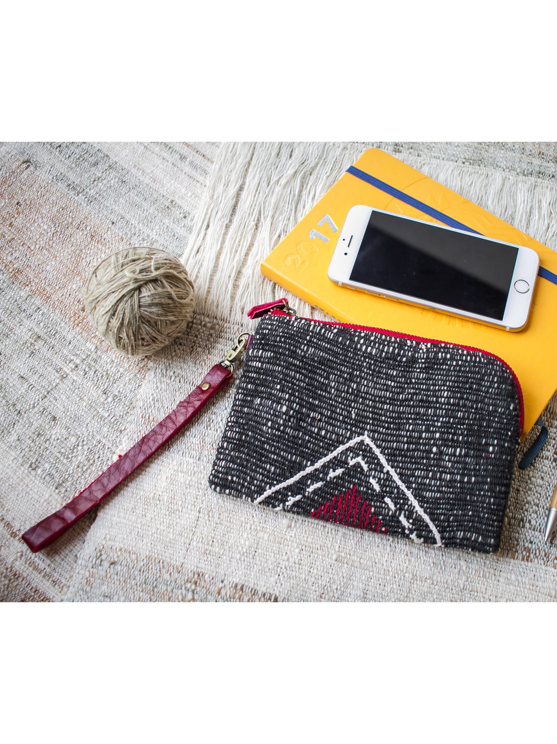 Hand Woven Cotton with Hand Embroidery Wristlet ( Black color )