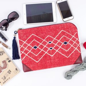 Hand Woven Red Cotton with Tribal Style Embroidery and Red Leather Accent