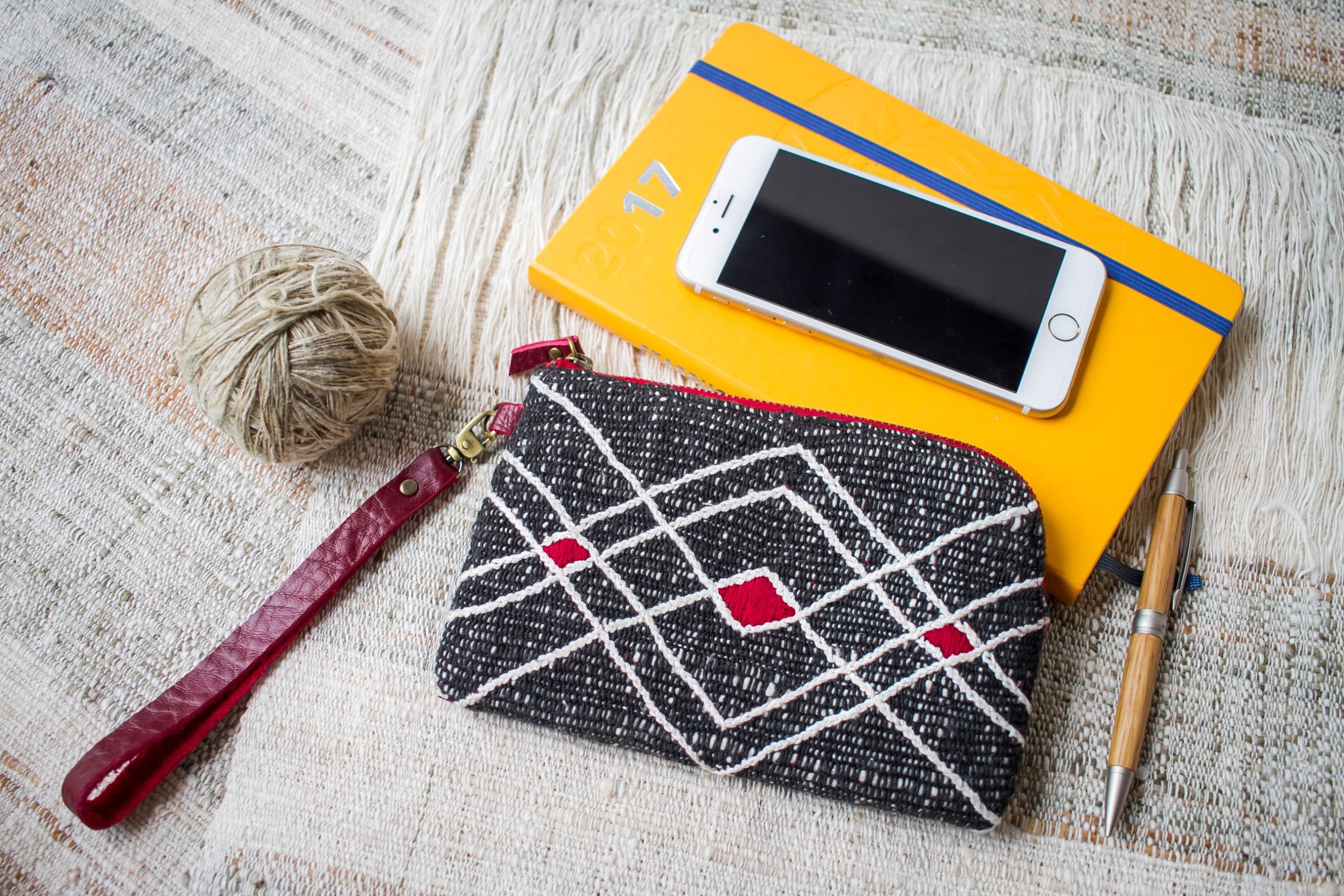 Hand Woven Cotton with Hand Embroidery Wristlet ( Black color )